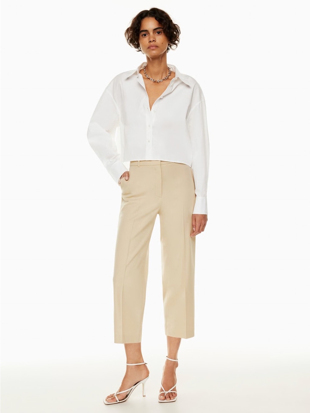 Babaton Agency Cropped Pant City Wool High Rise Straight Leg Trouser Cream 4